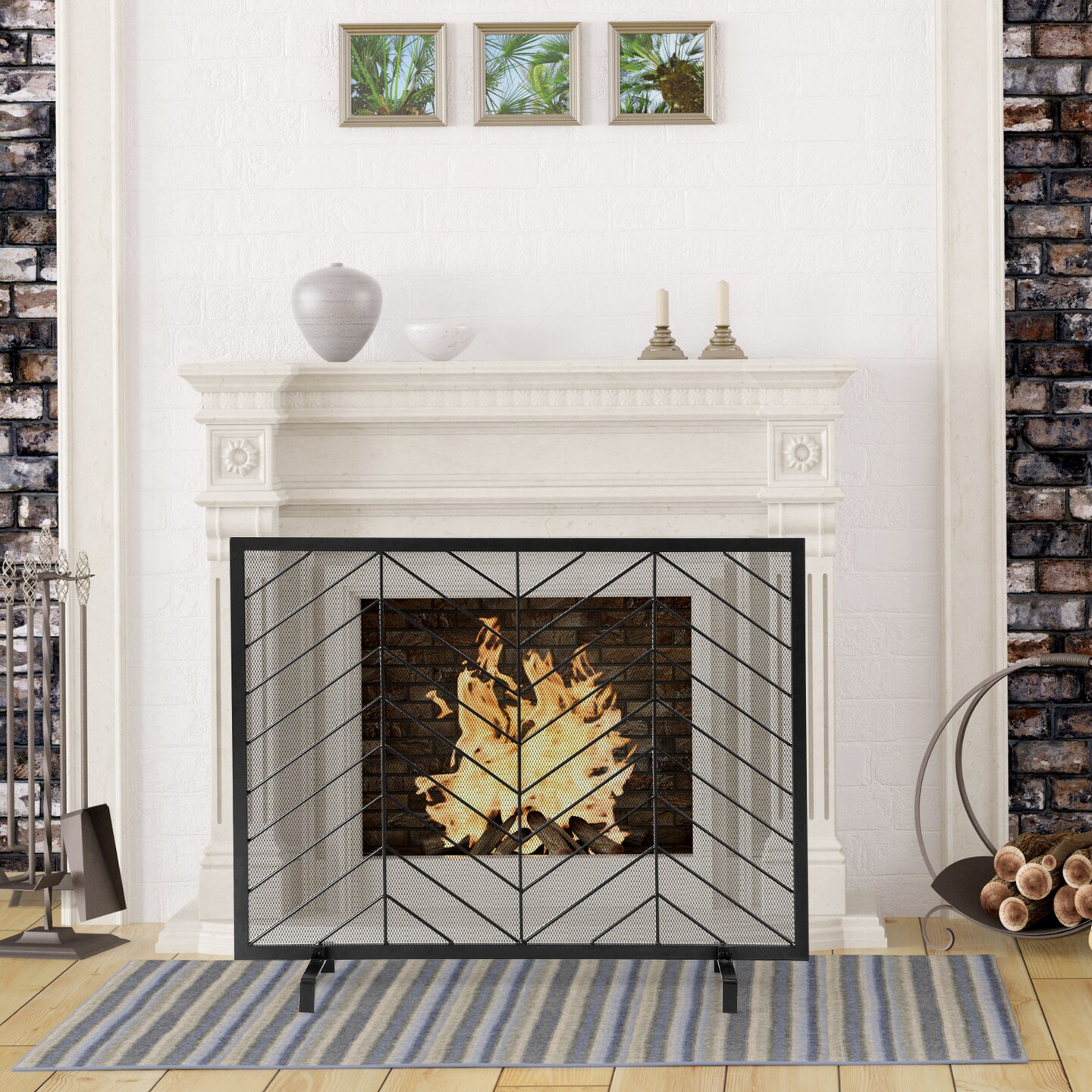 Metal One-Panel Fireplace Safety Screen with Removable Legs for Pets and Kids