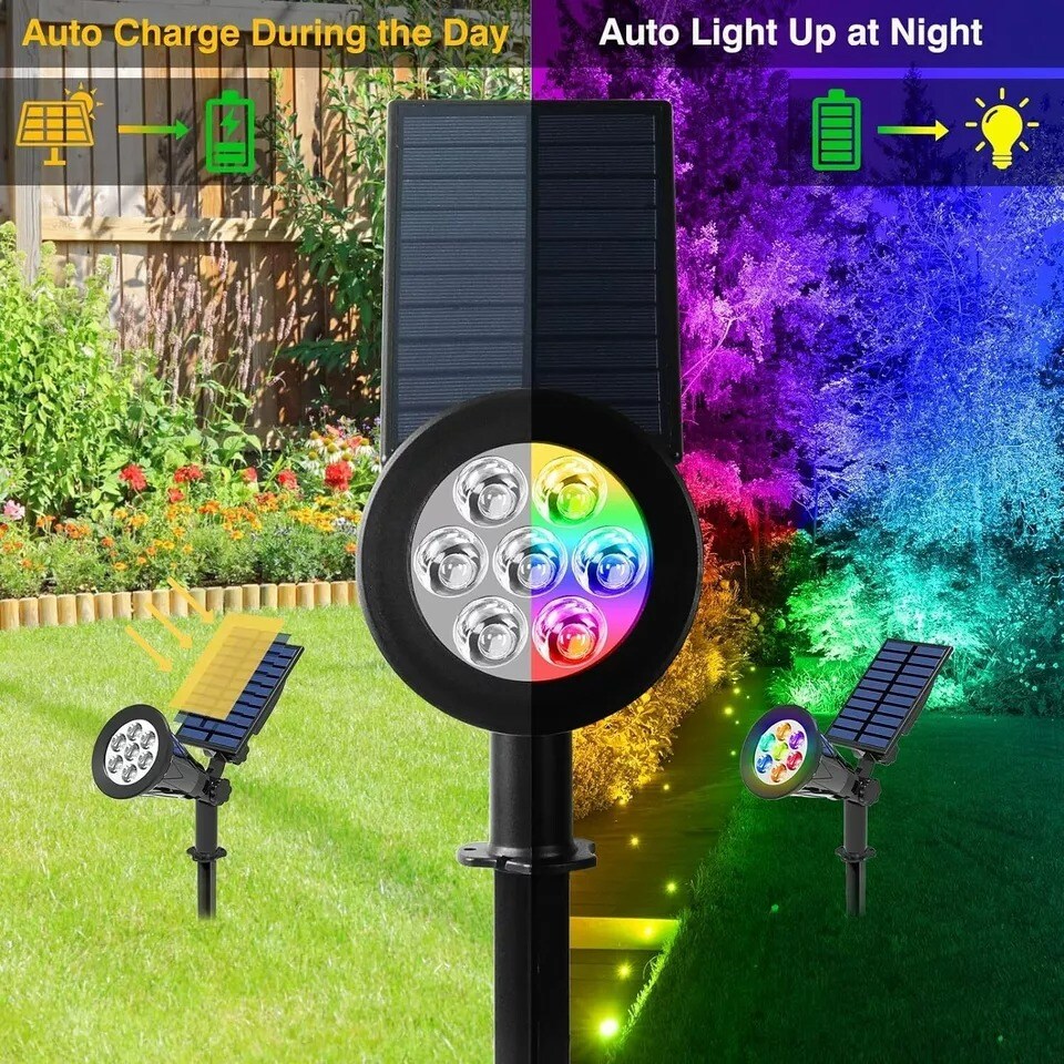 2 Pack RGB Solar Power 7-LED Spot Light Outdoor Yard Lawn Garden Pathway Lamp