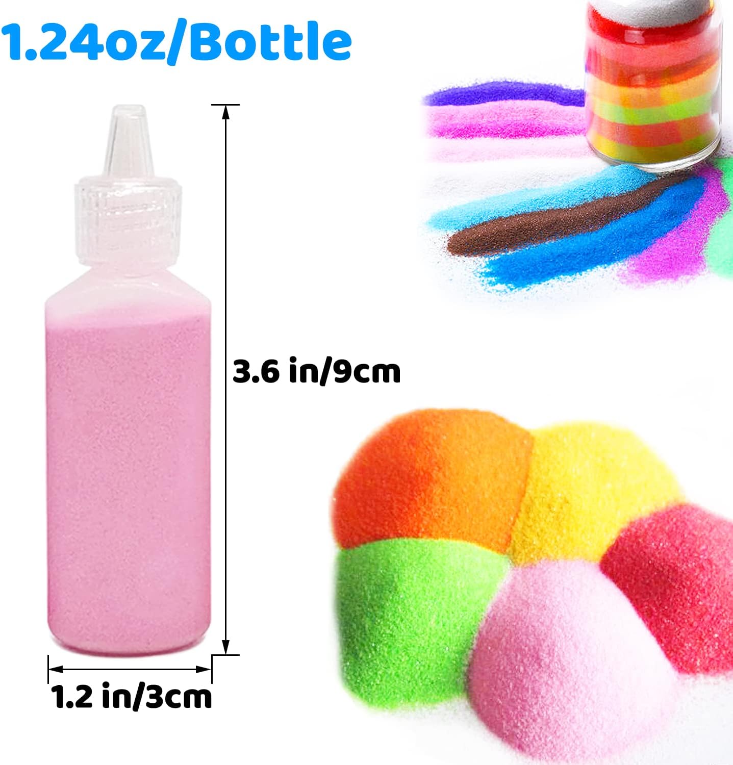 24 pieces of art sand, 1.24oz colored sand bottles, sand arts and crafts kit, scenic sand for kids, DIY sand painting, wedding decoration.