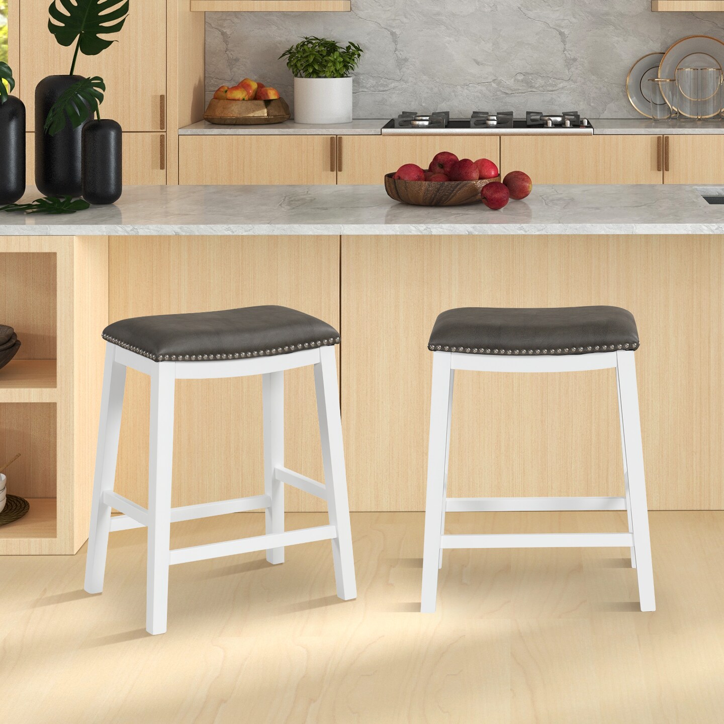 26 Inch Counter Height Bar Stool Set Of 2 With Upholstered Seat