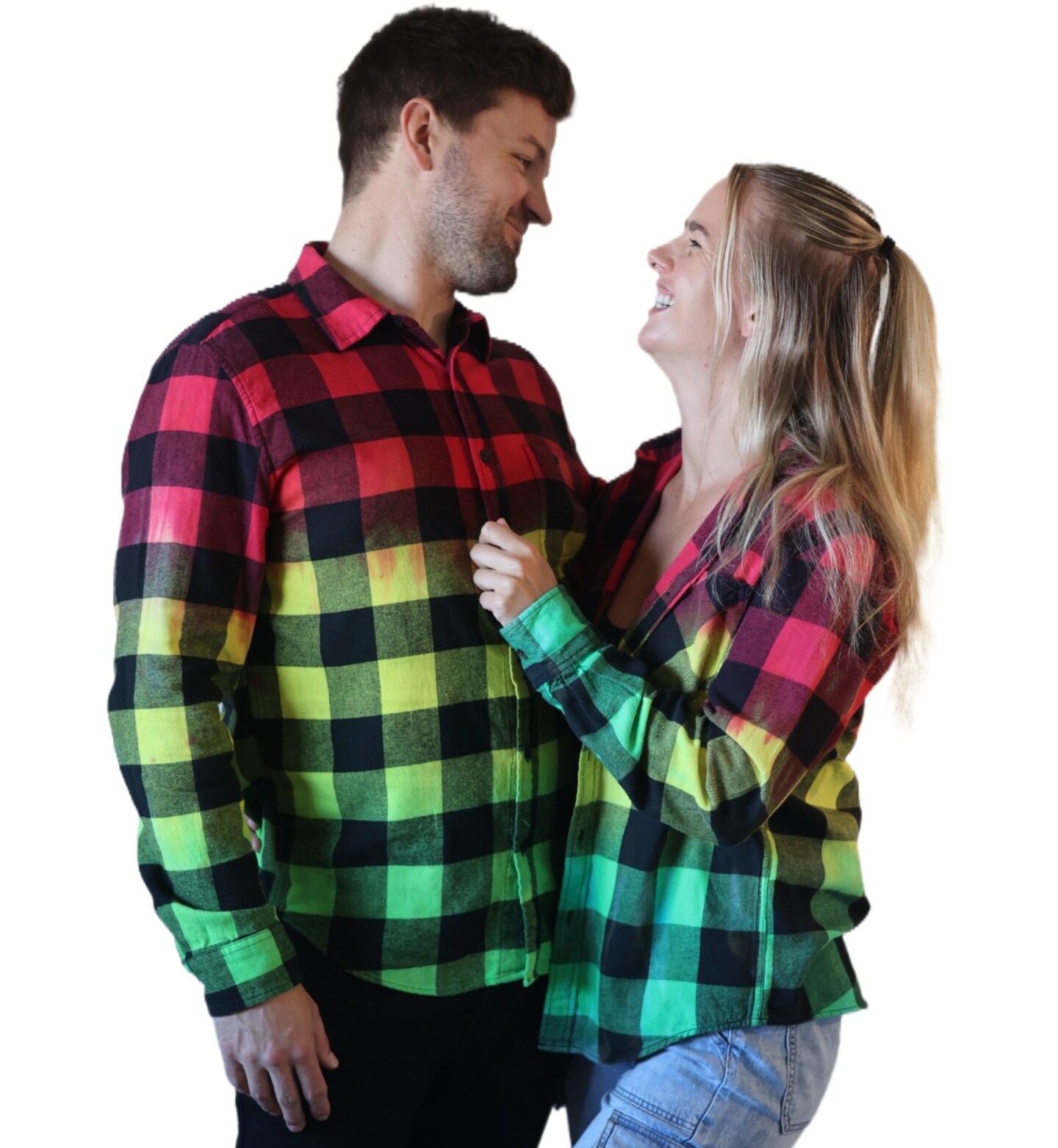 Rasta Tie Dye Flannel - Women's Red Yellow Green Oversized Reggae Buffalo Plaid Shirt product 6