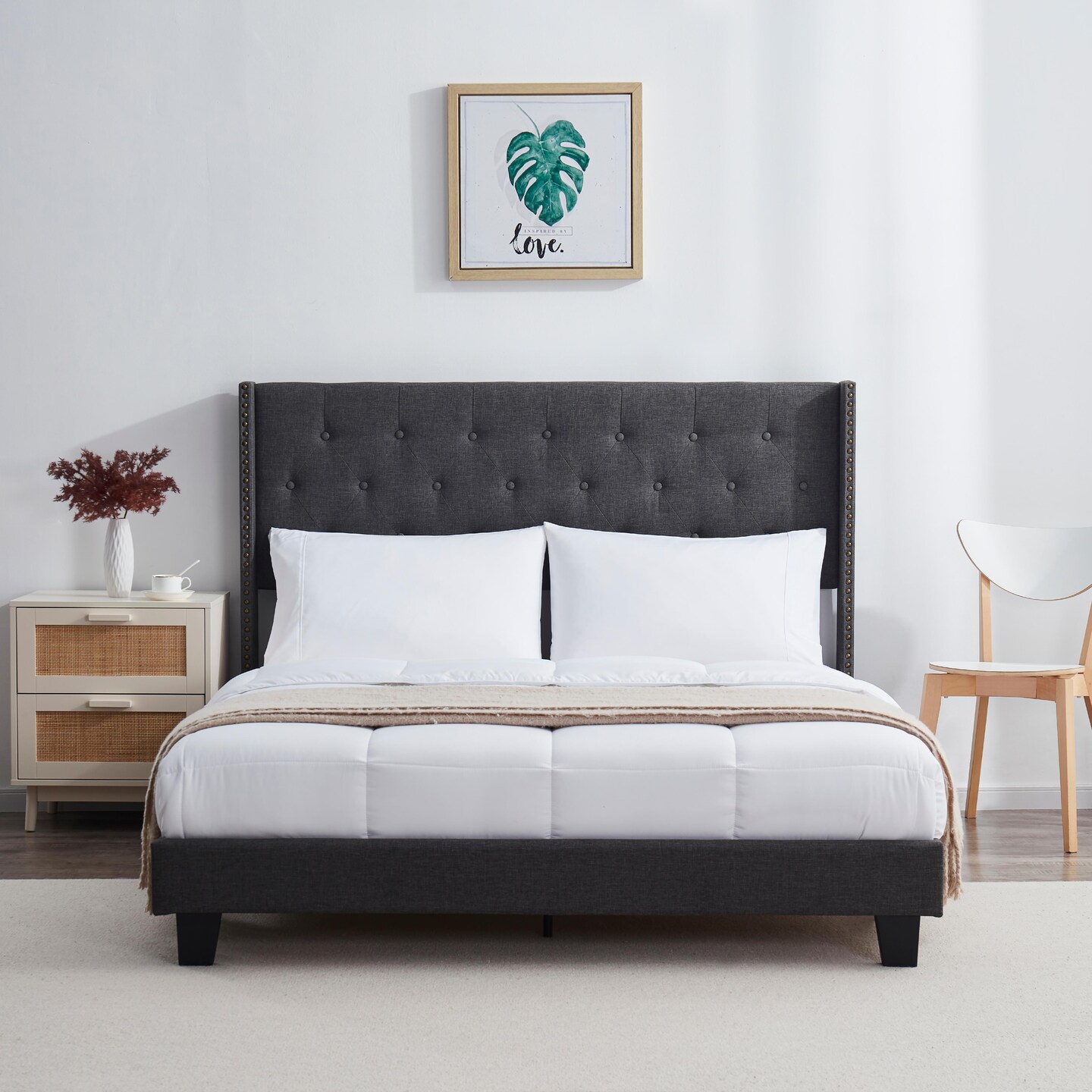 Nestl Wingback Diamond Upholstered Platform Bed