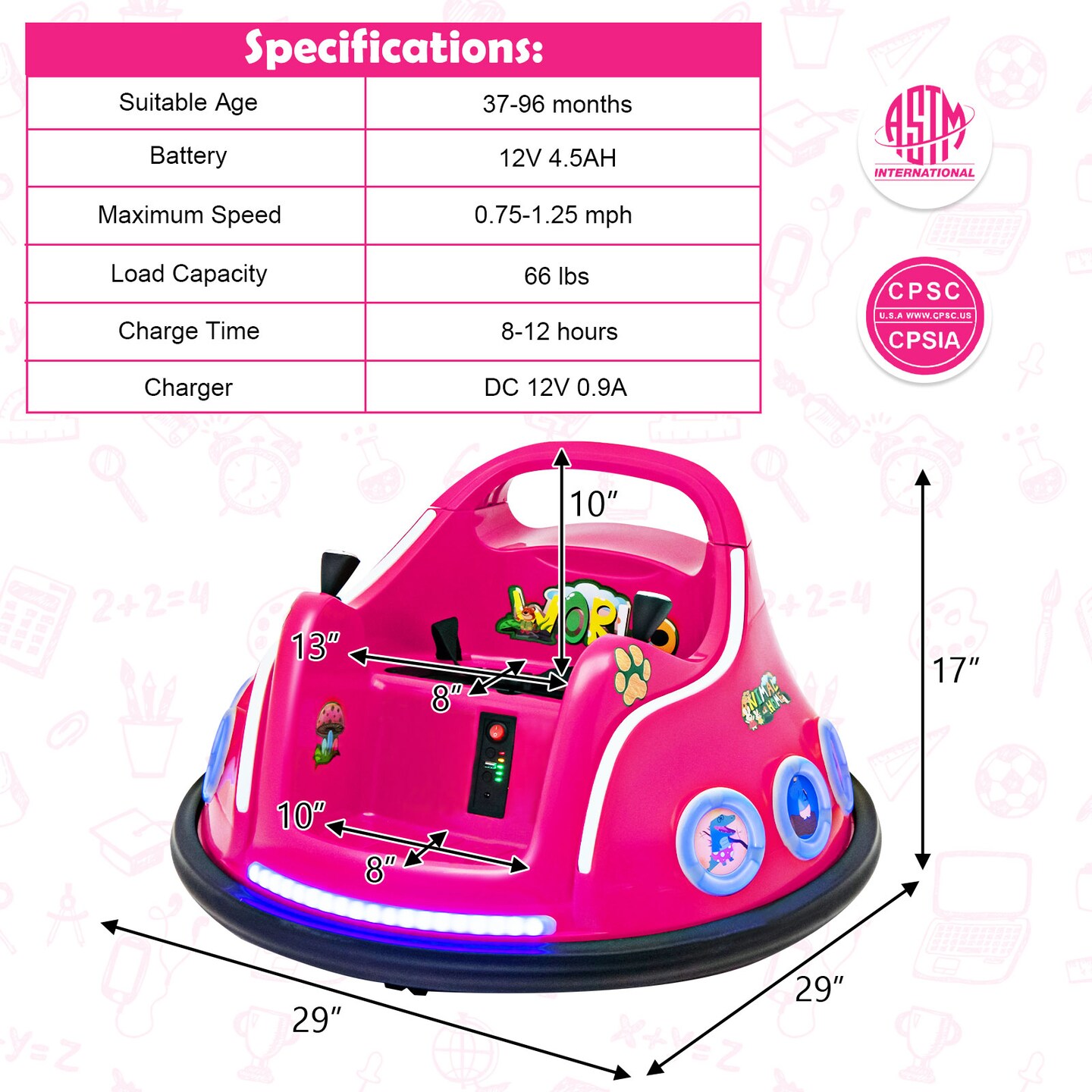 Kids Electric Bumper Car 12V 360-Degree Spin Remote Control LED Music Ride On