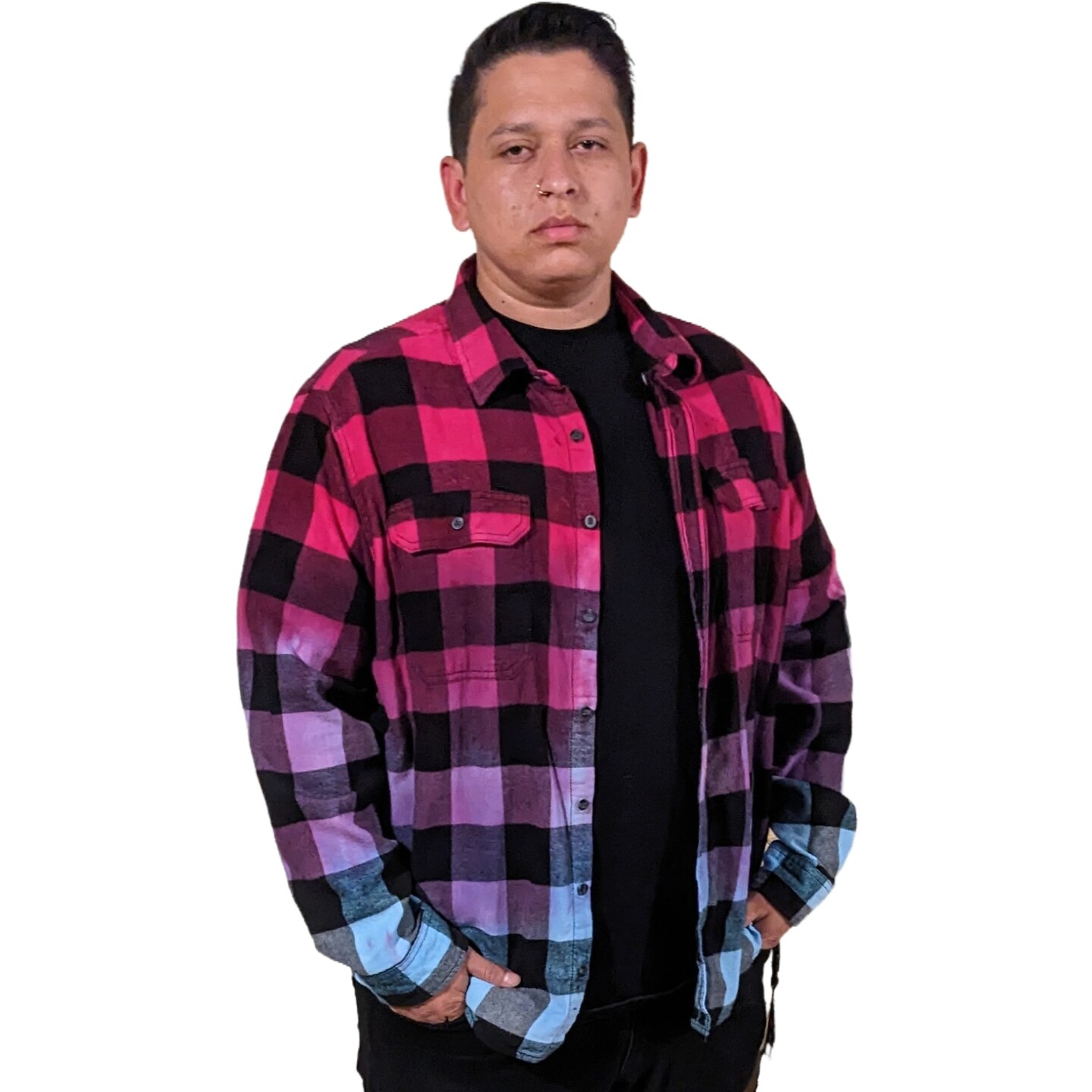 Men s Pink Purple Blue Flannel Custom Tie Dye Buffalo Plaid Shirt MakerPlace by Michaels