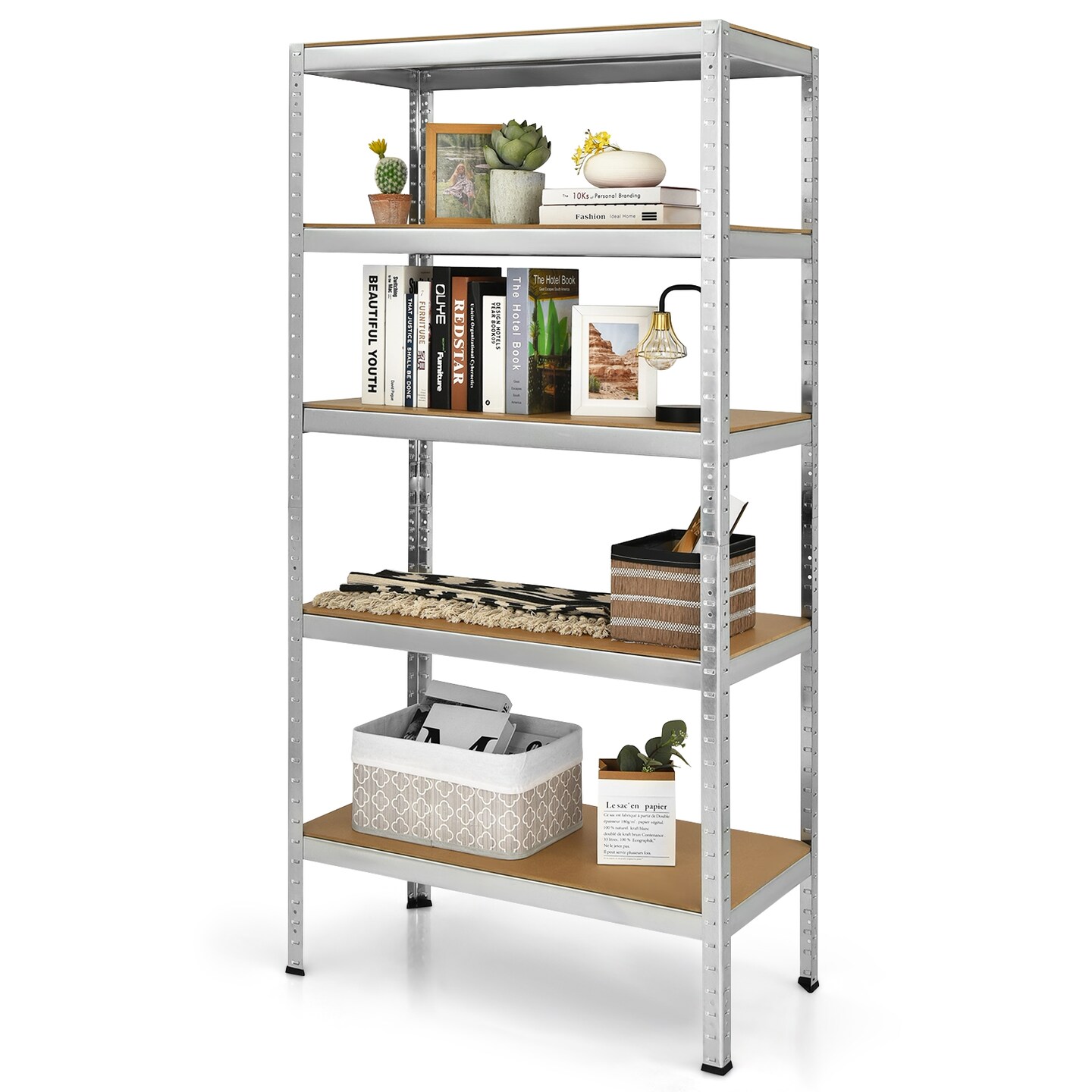 5 Tier Garage Storage Shelf Heavy Duty Steel Rack with Adjustable MDF Shelves for Home and Shop