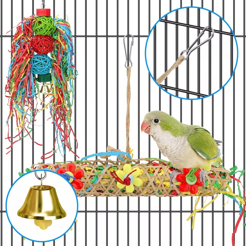 3Pcs Bird Chewing Toy Parrot Cage Foraging Shredder Toy Hanging Loofah Safe Play