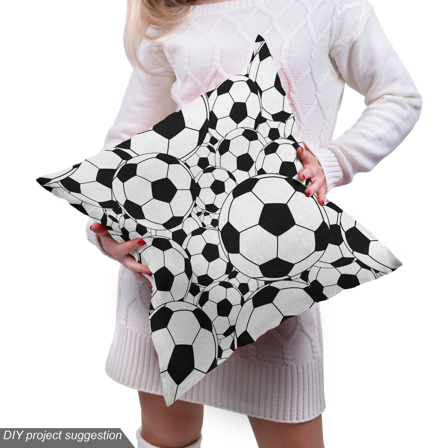 Ambesonne Soccer Fabric by the Yard, Monochrome Design Pattern of Classical Football Balls Cartoon Pattern Sports Themed, Decorative Fabric for Upholstery and Home Accents, White Black