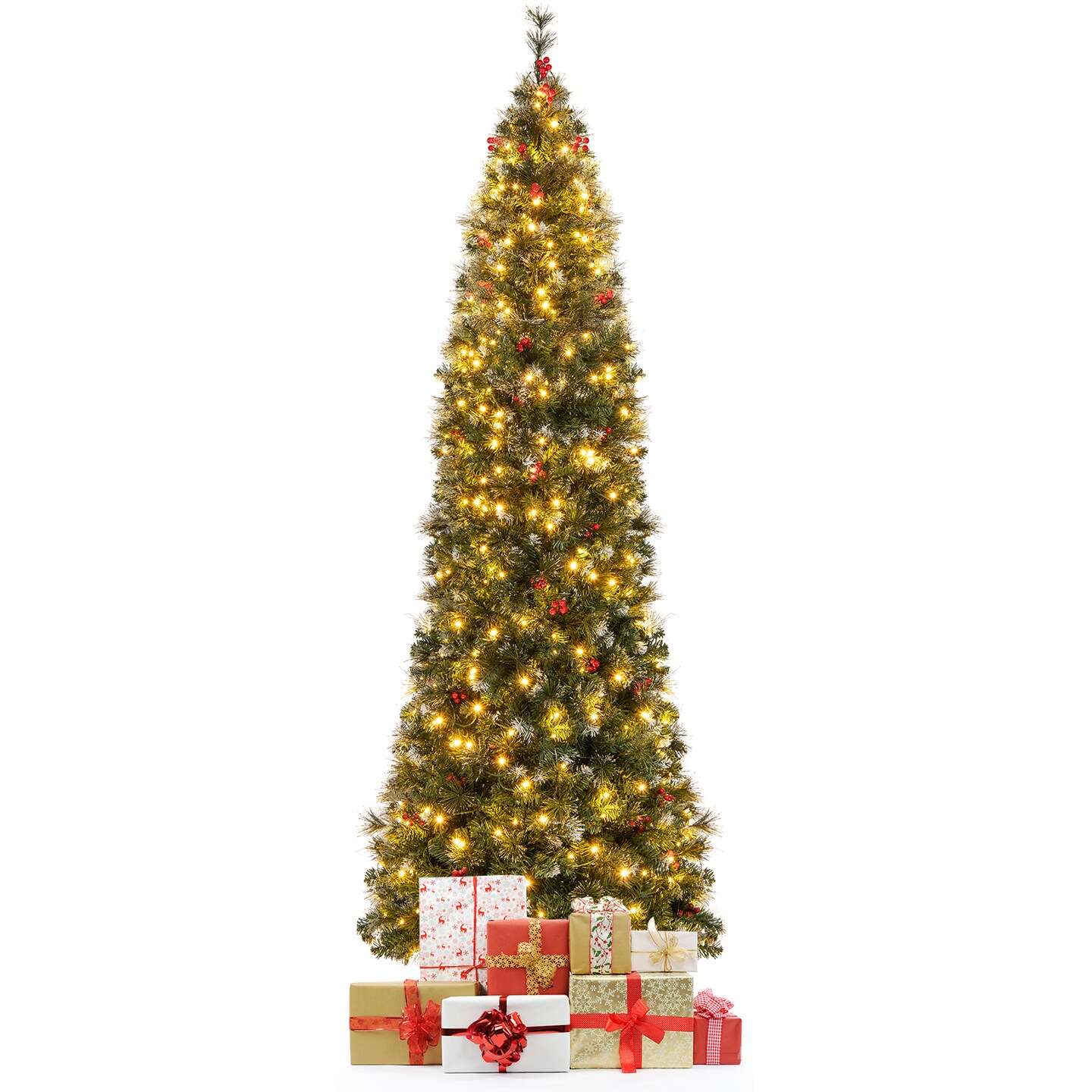 Pre-Lit Artificial Hinged Slim Pencil Christmas Tree