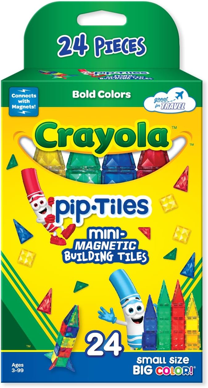 The Crayola Mini Magnetic PIP-Tiles, a 24-piece set of magnetic building toys for kids, is a STEM toy ideal for boys and girls aged three and up.