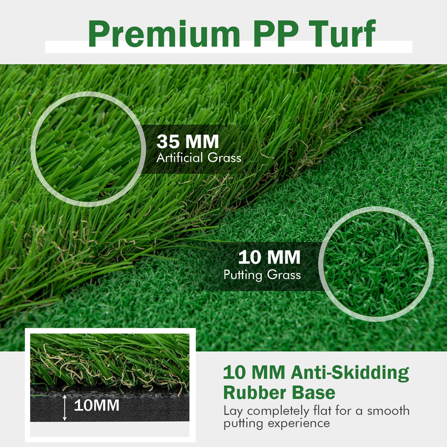 Green Golf Putting Green PP Rubber 3 Holes Complete Accessory Set Portable
