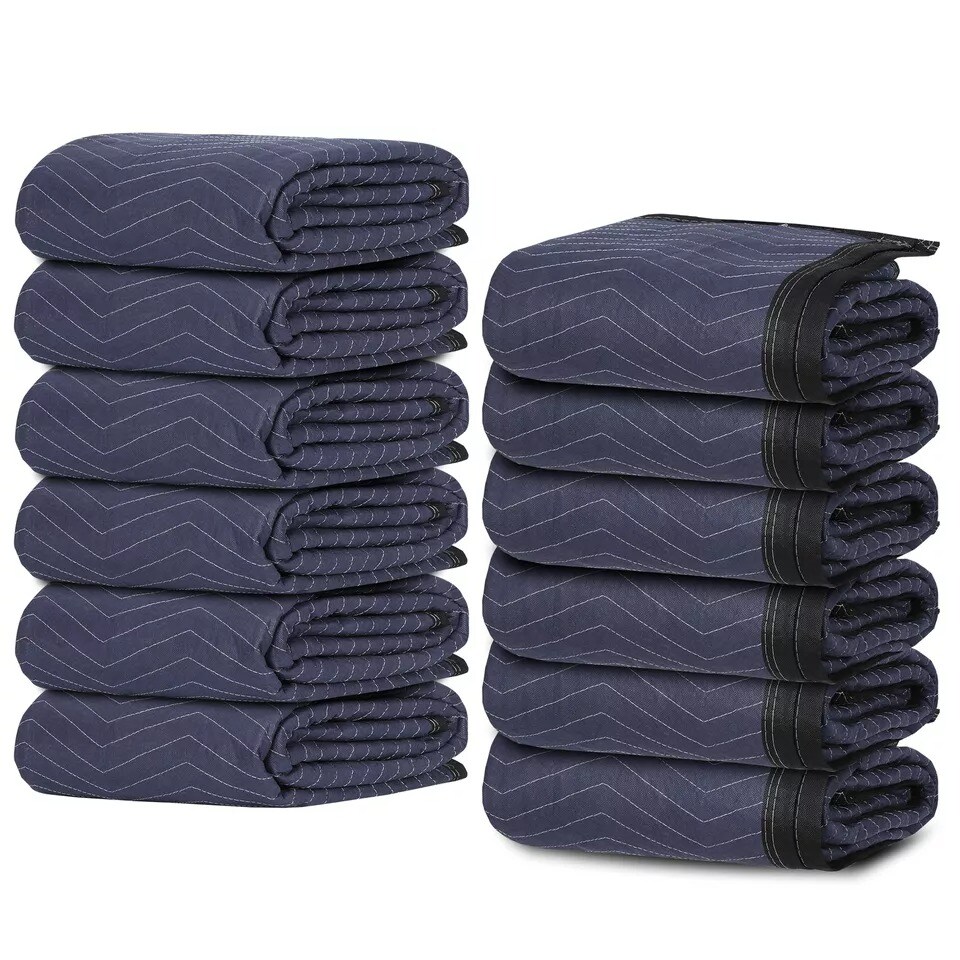 80"x72" Furniture 24 Moving Blankets Protective Shipping Packing Pads Blue/Black