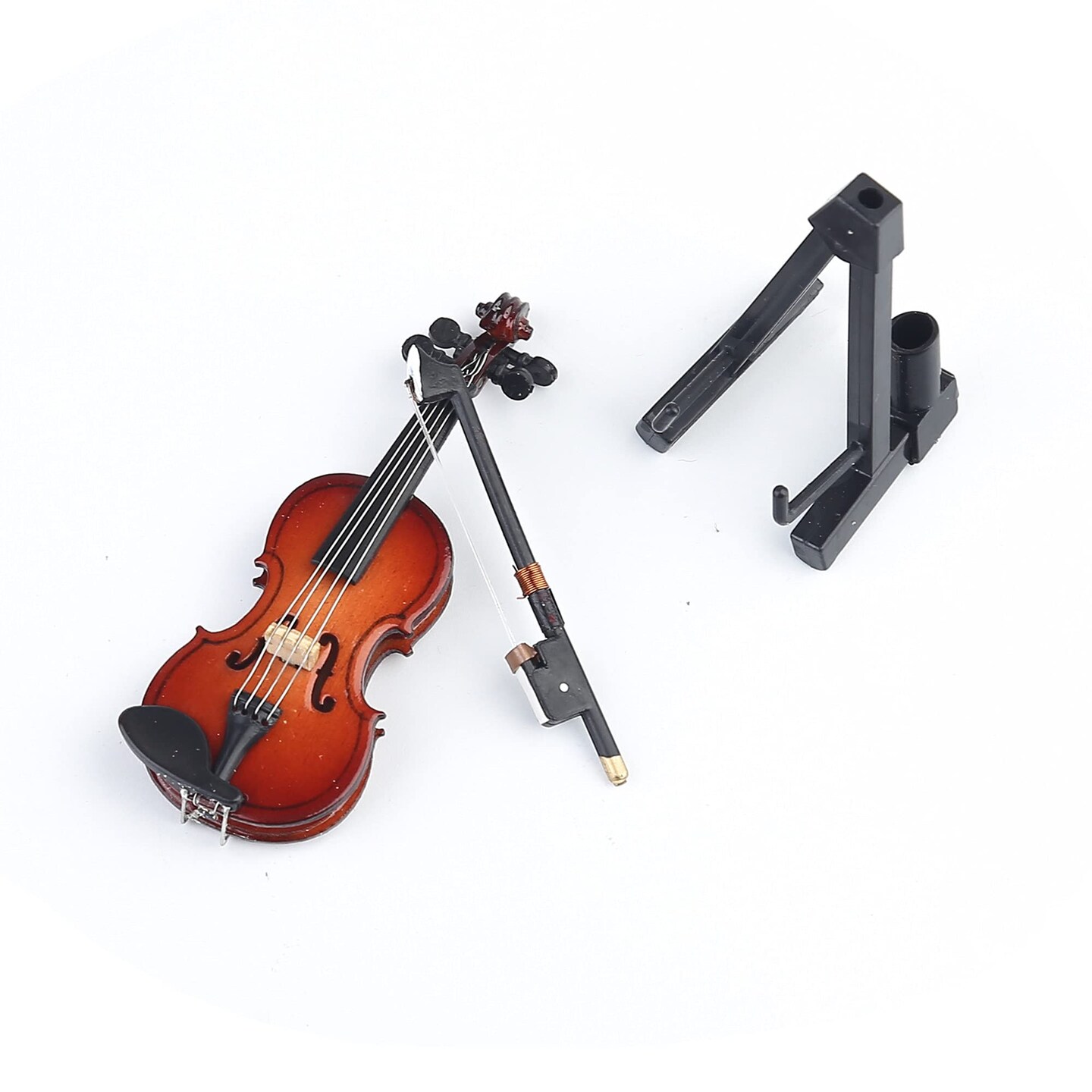 Wooden Miniature Violin with Stand,Bow and Case Mini Musical Instrument Miniature Dollhouse Model Home Decoration (3.15&#x22;x1.18&#x22;x0.59&#x22;)