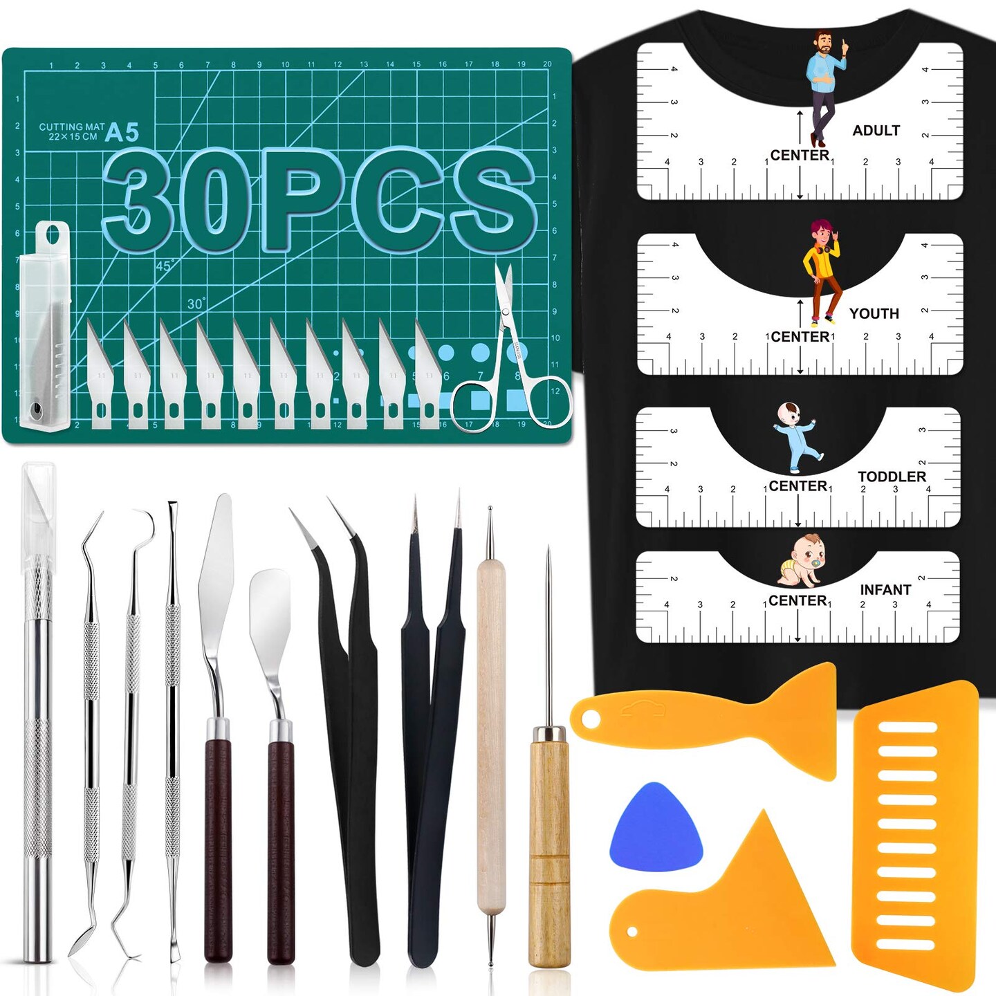 30 Pieces Precision Craft Weeding Tools for Weeding Vinyl, DIY Art Work Cutting, Hobby, Scrapbook,Sewing.