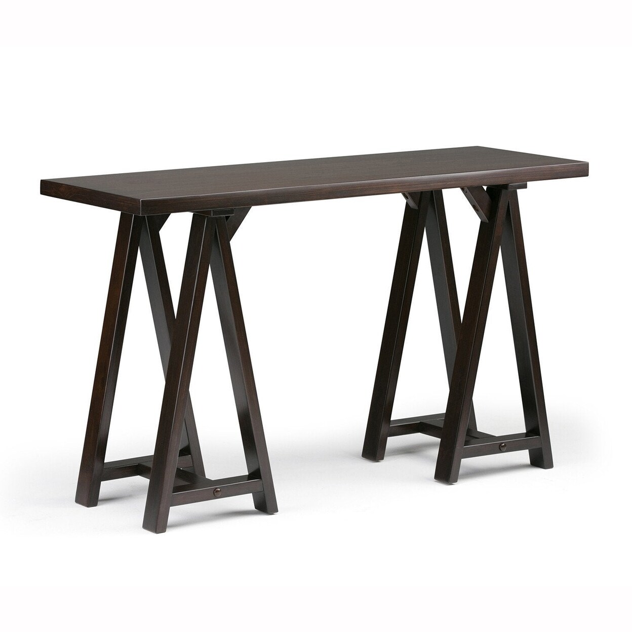 Simpli Home Sawhorse Console Table Solid Wood 50 Inch Entryway Sofa Table Brown