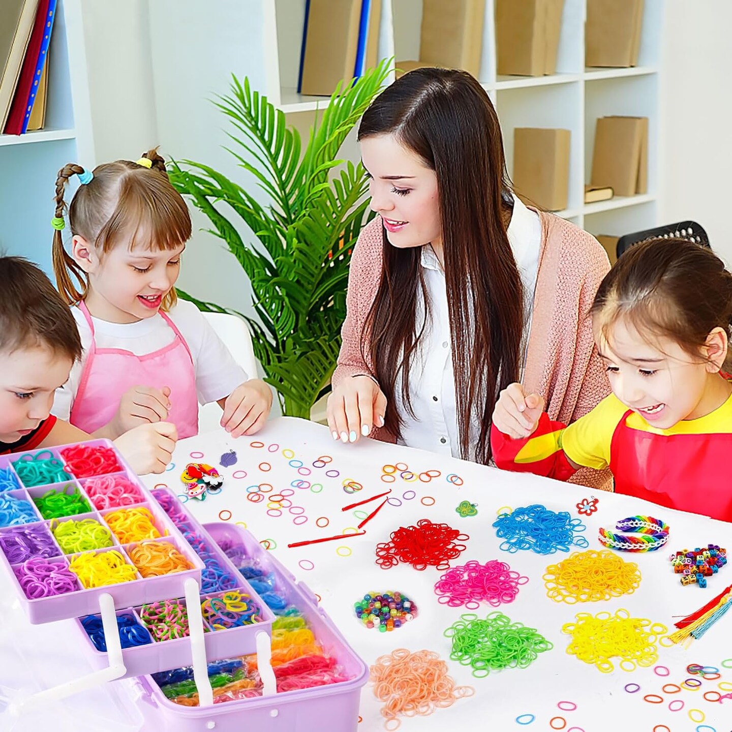 Rubber Loom Bands Kit - 17500+ Bands, 28 Colors, 3 Layer Container