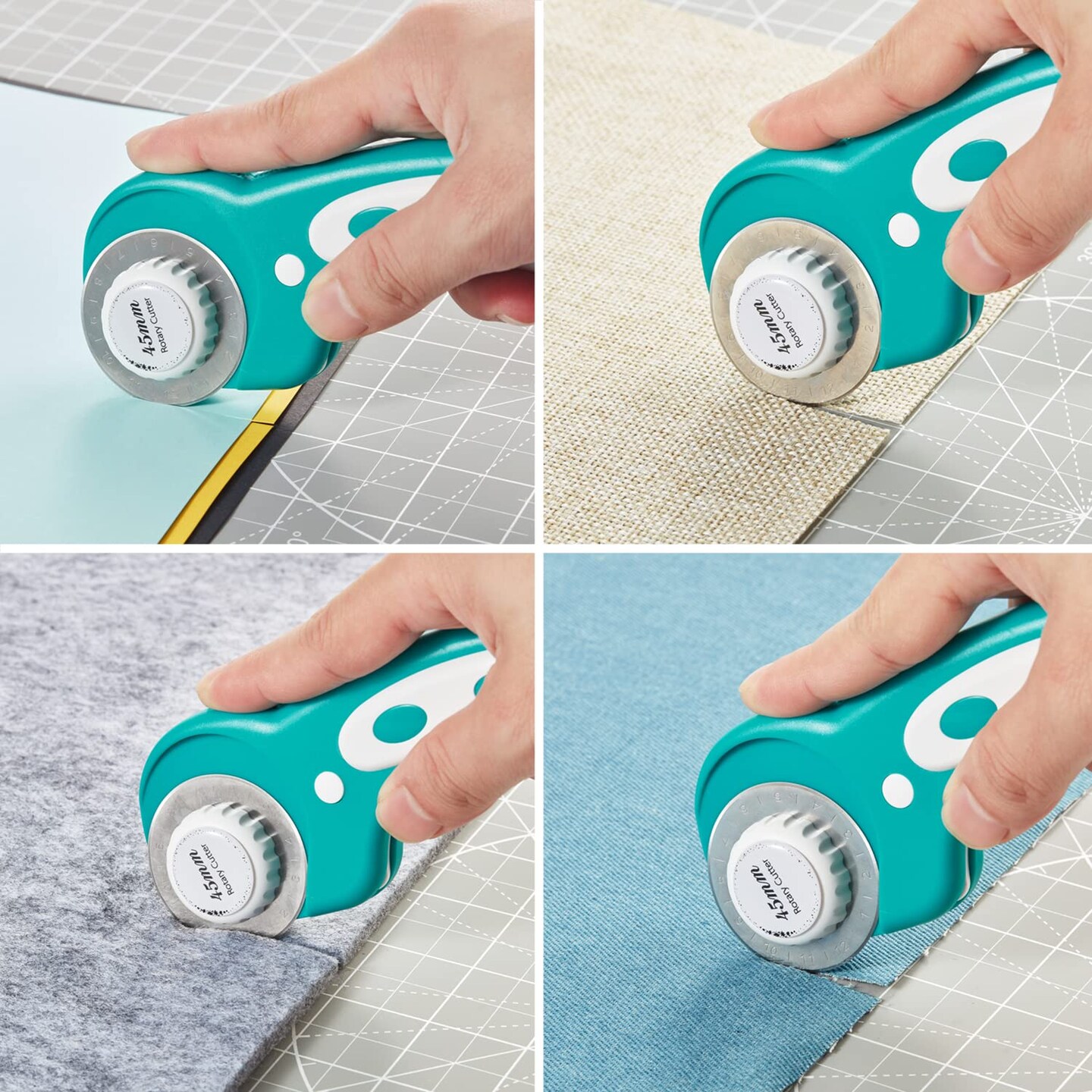 45mm Rotary Cutter with 5pcs Extra Blades, Ergonomic Handle Rolling Cutter with Safety Lock for Fabric, Leather, Crafting, Sewing, Quilting, Fabric Rotary Cutter Perfect for Left &#x26; Right Hand (Green)