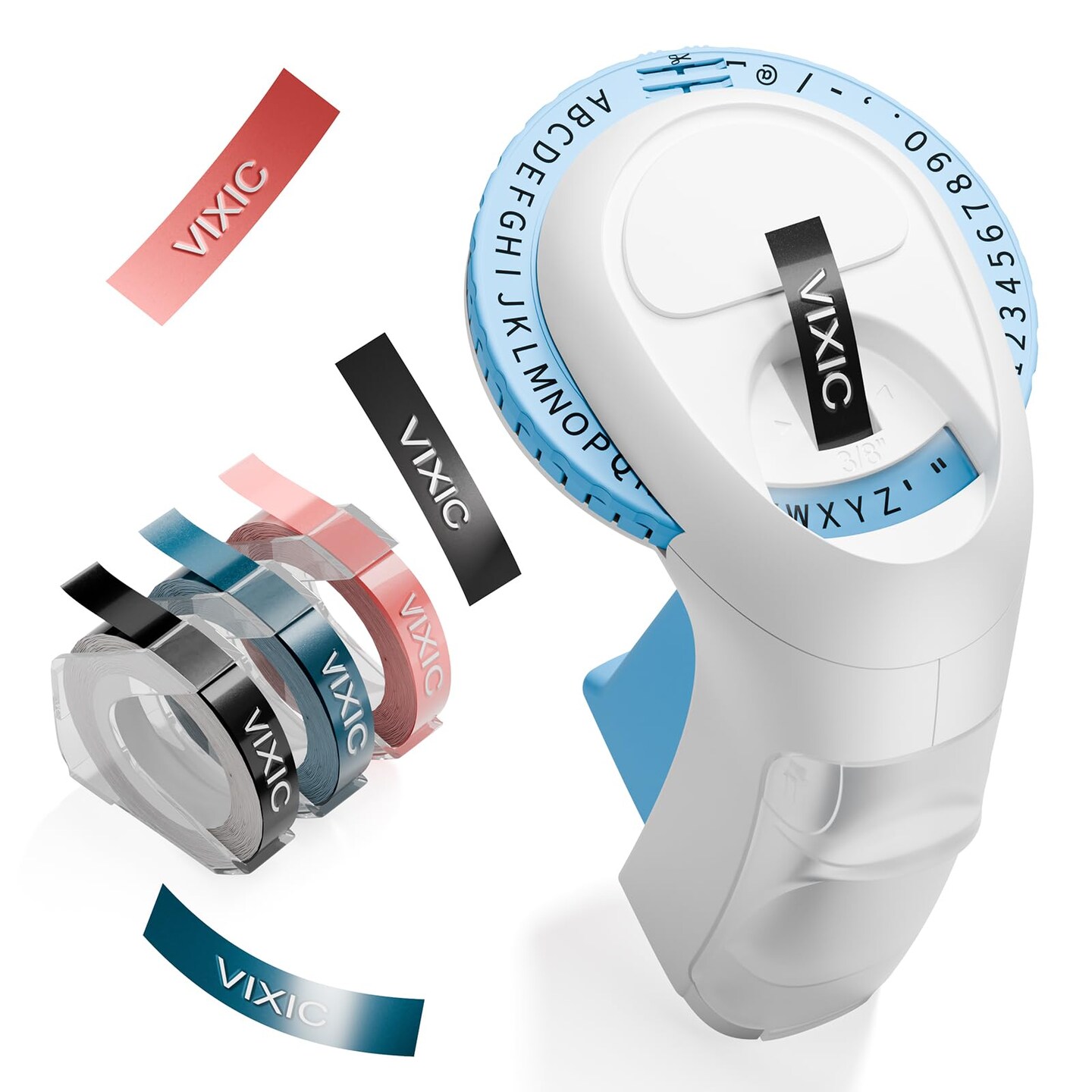 Embossing Label Maker Machine with Tapes, Portable Retro Embossed Label Maker, Vintage Mini Embosser Labeler, Handheld Label Printer for Home, Office and Outdoor, Blue