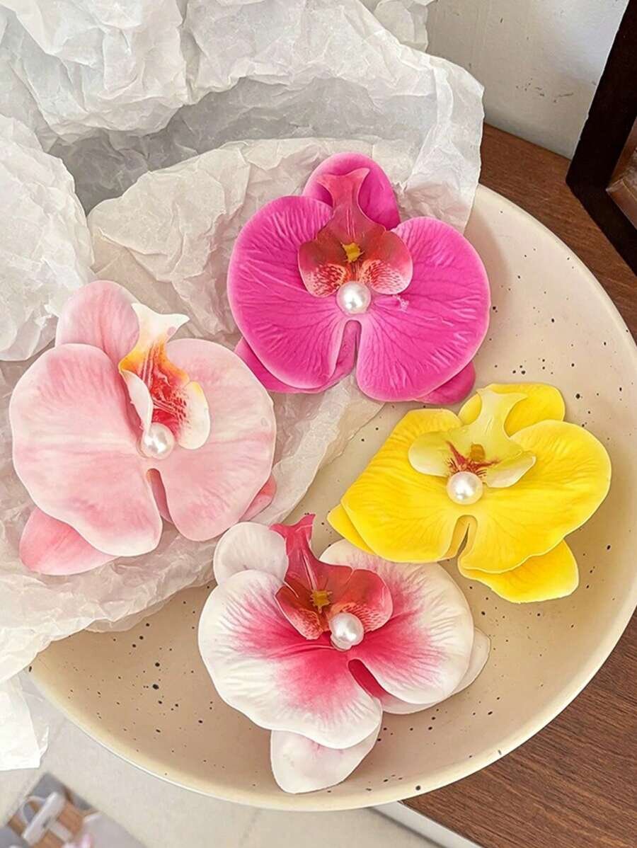 Kitcheniva 12 Pcs Hawaii Orchid Bridal Flower Hair Clip