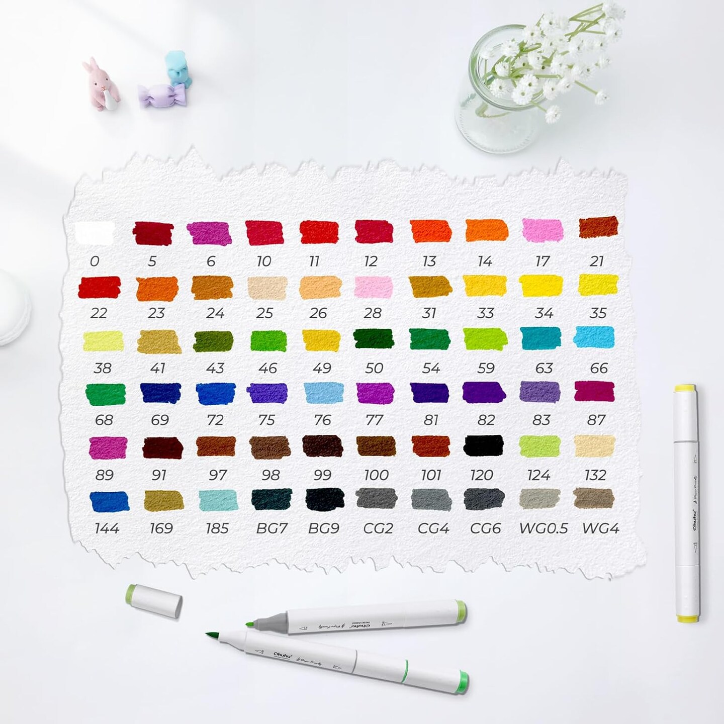 Ohuhu Markers Paper-friendly No Peeling Water-based Coloring Markers 60 Colors Dual Brush Fine Tips Markers for Adult Coloring Books No Bleeding Art Markers for Kids Adults Beginner Calligraphy
