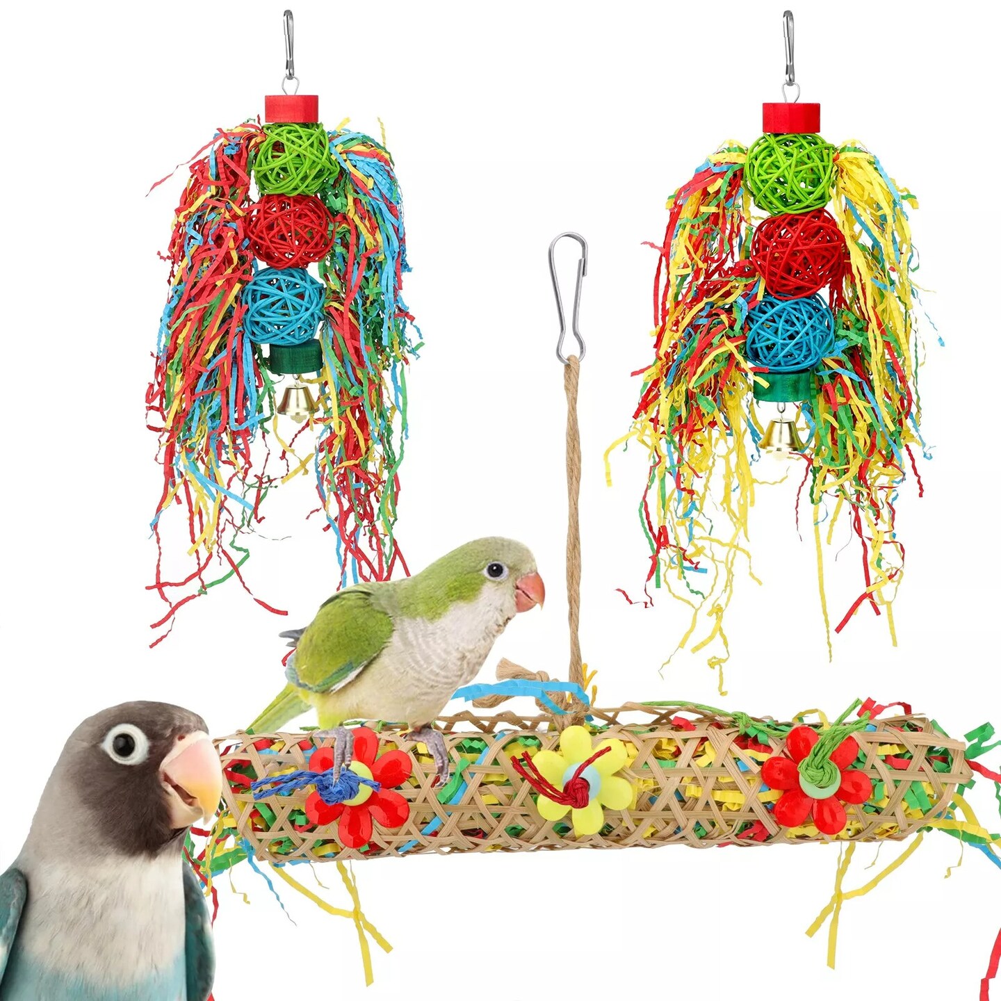 3Pcs Bird Chewing Toy Parrot Cage Foraging Shredder Toy Hanging Loofah Safe Play