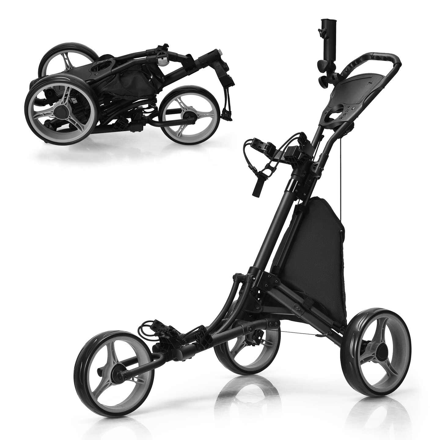Folding 3 Wheels Golf Push Cart with Bag Scoreboard Adjustable Handle