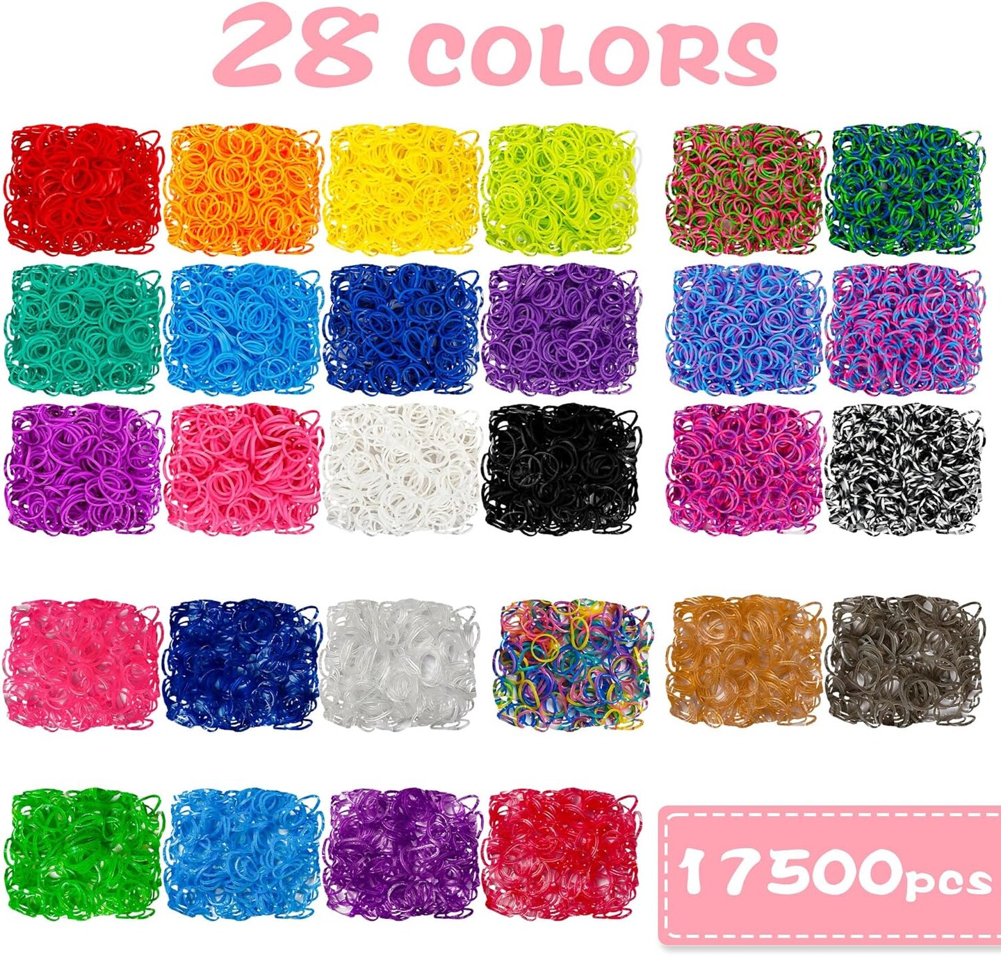 Rubber Loom Bands Kit - 17500+ Bands, 28 Colors, 3 Layer Container