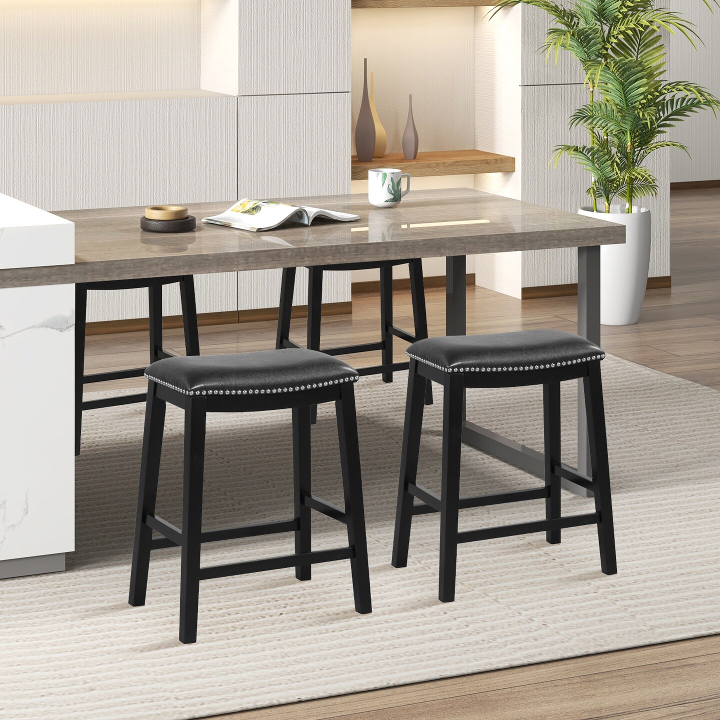 26 Inch Counter Height Bar Stool Set Of 2 With Upholstered Seat