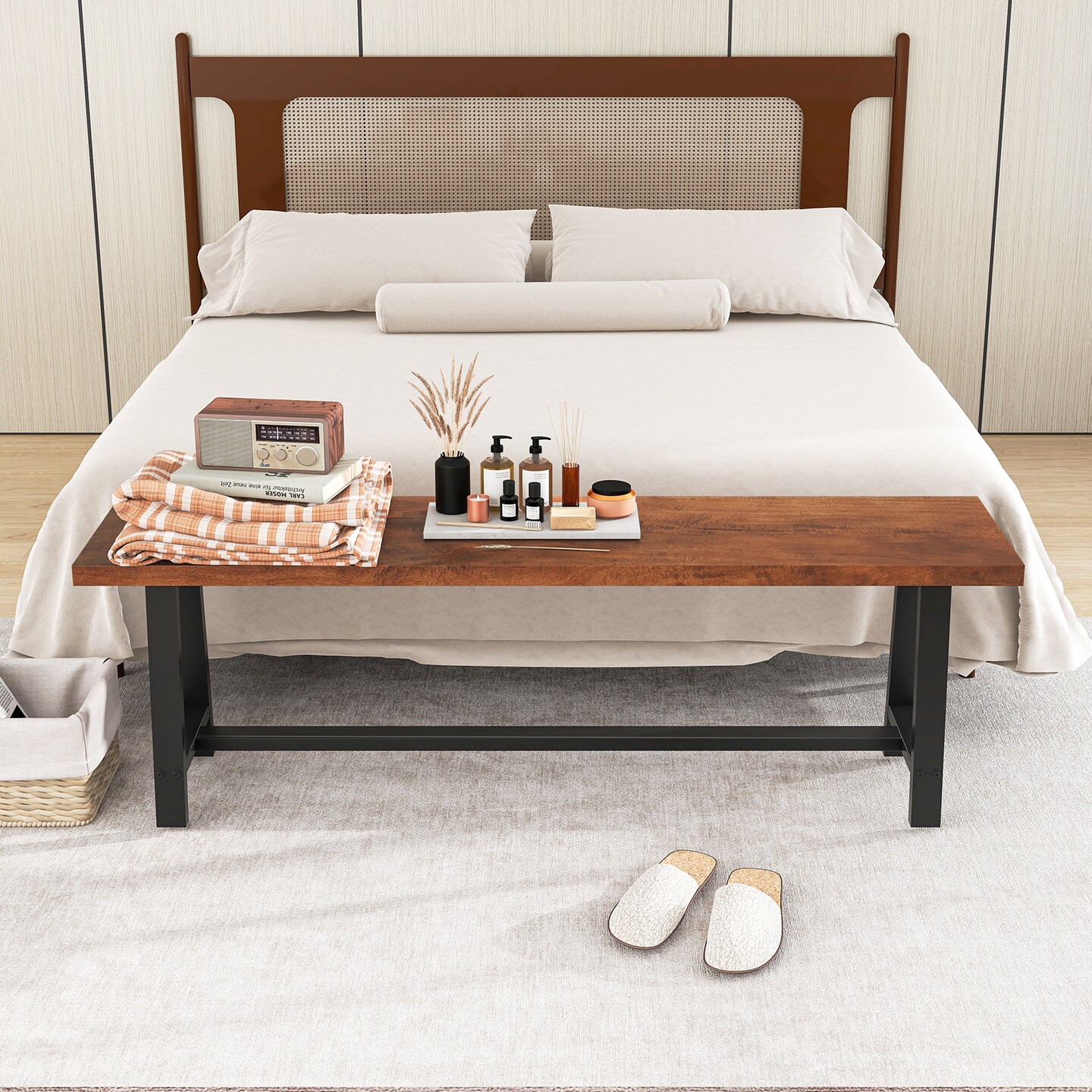 40 Inch Dining Bench 2 Person Entryway Shoe Bench With Metal Frame-40 Inches