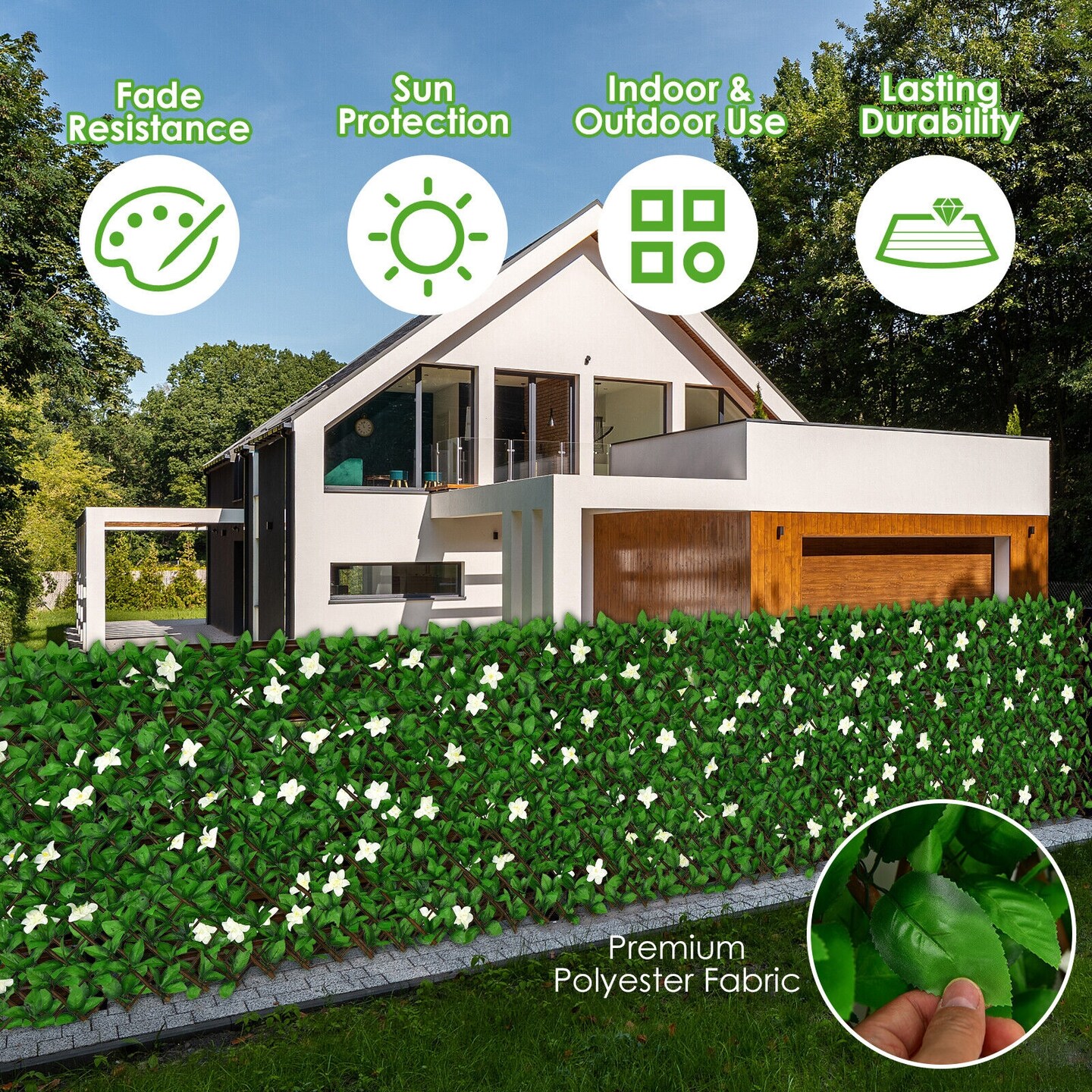 4 Pieces Expandable Faux Ivy Privacy Screen Fence Panel Pack with Flower