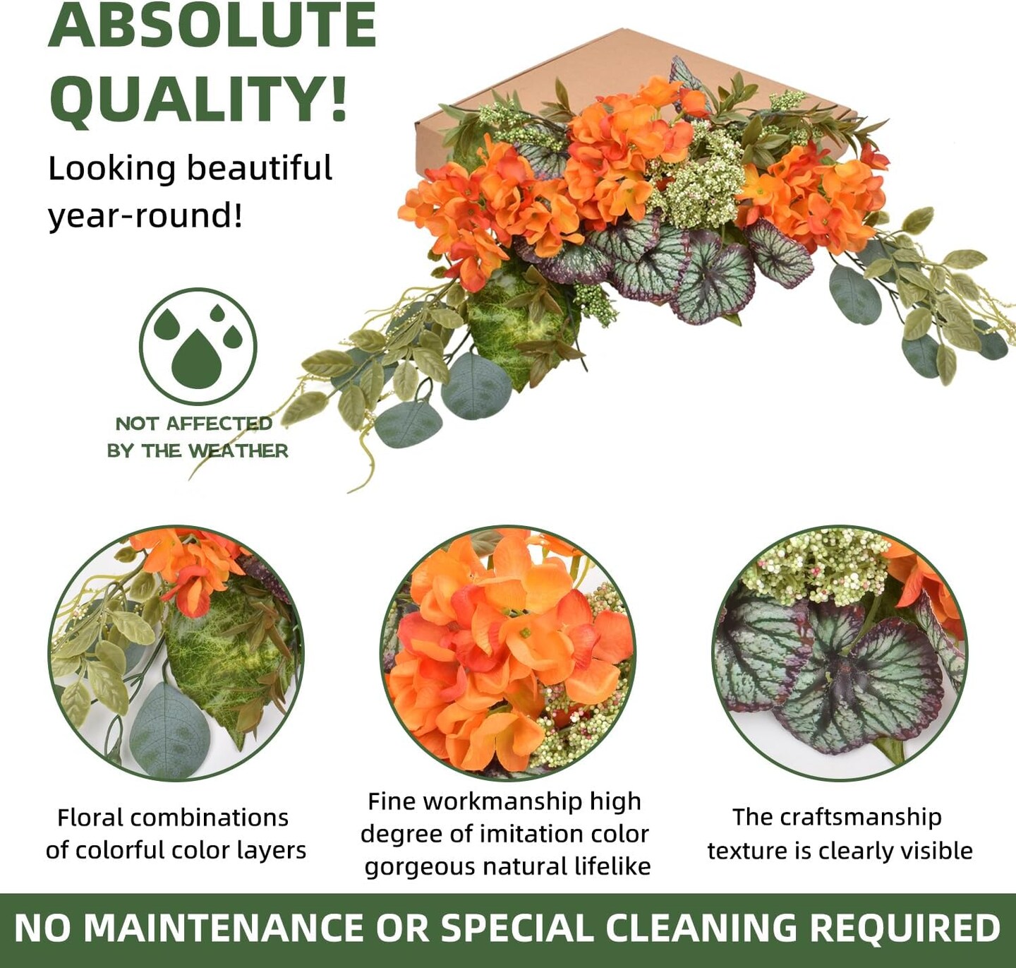 28&#x22; Eucalyptus Swag with Hydrangea &#x26; Begonia Leaves (Orange)