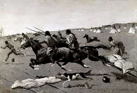 Indian Village Routed, Geronimo Fleeing From Camp Poster Print by Frederic Remington - Item # VARPDX279607