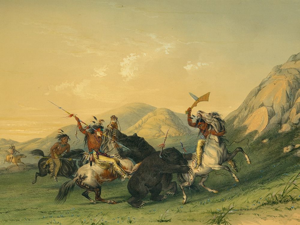 Attacking the Grizzly Bear Poster Print by George Catlin # 56093