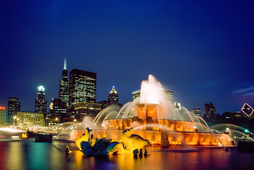 Dusk view of Buckingham Fountain in Chicago Illinois Poster Print by Carol Highsmith # 50020