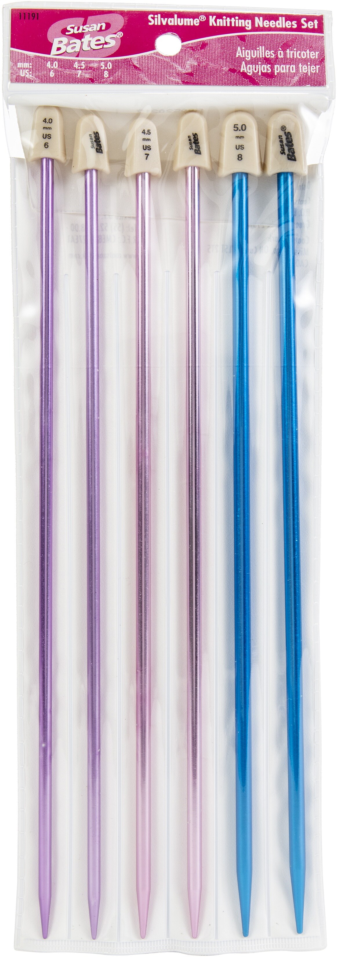 Susan Bates Silvalume Single Point Knitting Needles 10" Set-Sizes 6 To 8