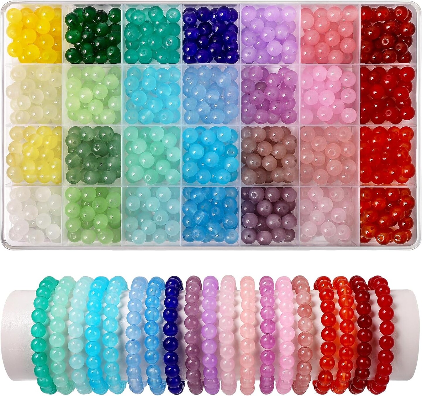 700 Pcs 8mm Glass Beads for Jewelry Making,28 Colors Crystal Beads Bracelet Making Kit for Bracelet Jewelry Making and DIY Crafts
