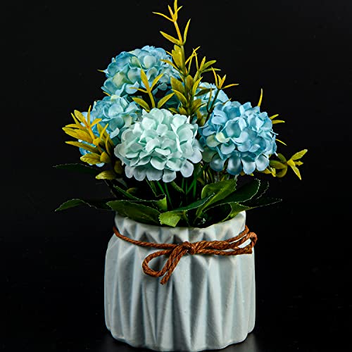 Artificial Flower Plants – Mini Fake Hydrangea Flowers in Pot for Home Decor Party Wedding Office Patio Table Desk Decoration, Set of 4, 3.3''(D) x 5.5''(H)