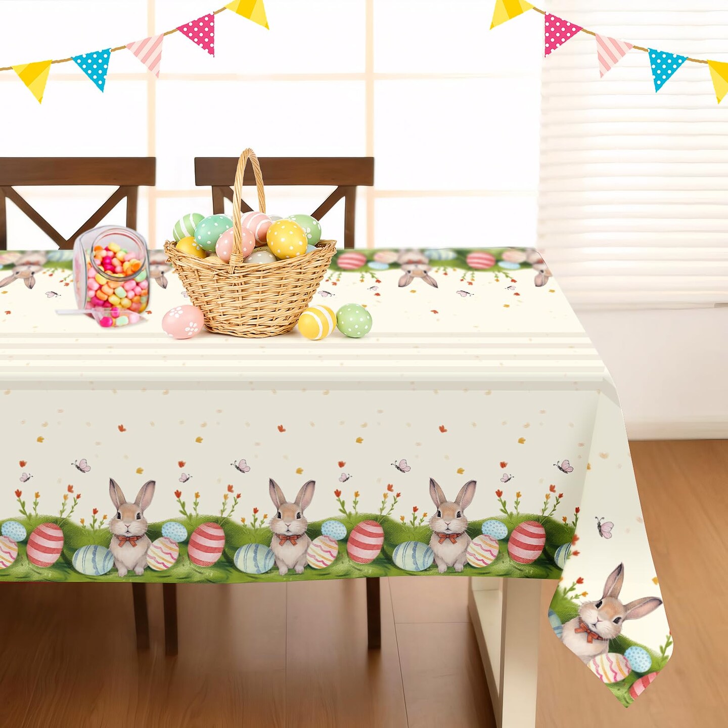 Easter Tablecloth Decorations for Party, 3 Pack Disposable Plastic Easter Table Cloth 54&#x22; x 108&#x22;, Easter Bunny Table Cloths for Party Supplies,Easter Party Favors for Home Picnic Outdoor Dinner Dining