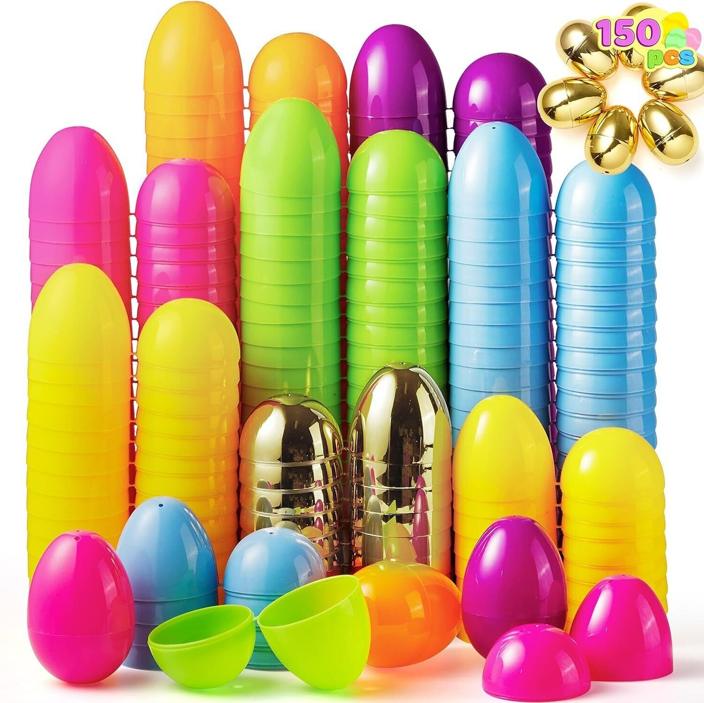 144 PCS 3.15&#x22; Plastic Easter Eggs, 6 Golden Eggs Colorful Plastic Eggs Bulks
