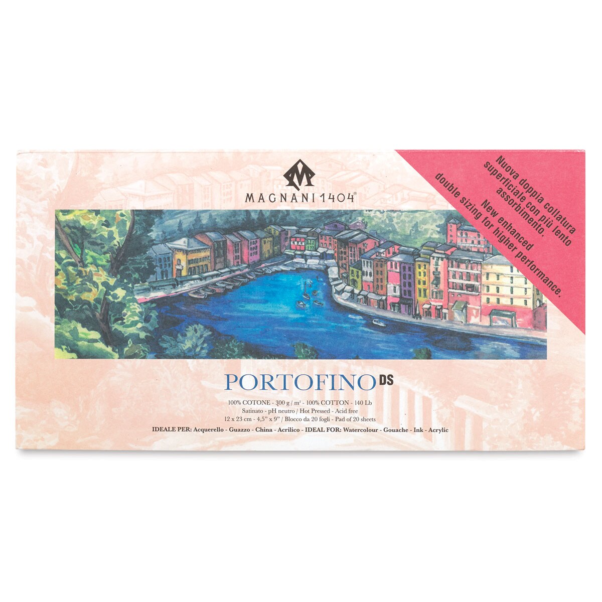 Acquerello Portofino Watercolor Pad - 9&#x22; x 4 1/2&#x22;, 140 lb, Hot Press, 20 Sheets