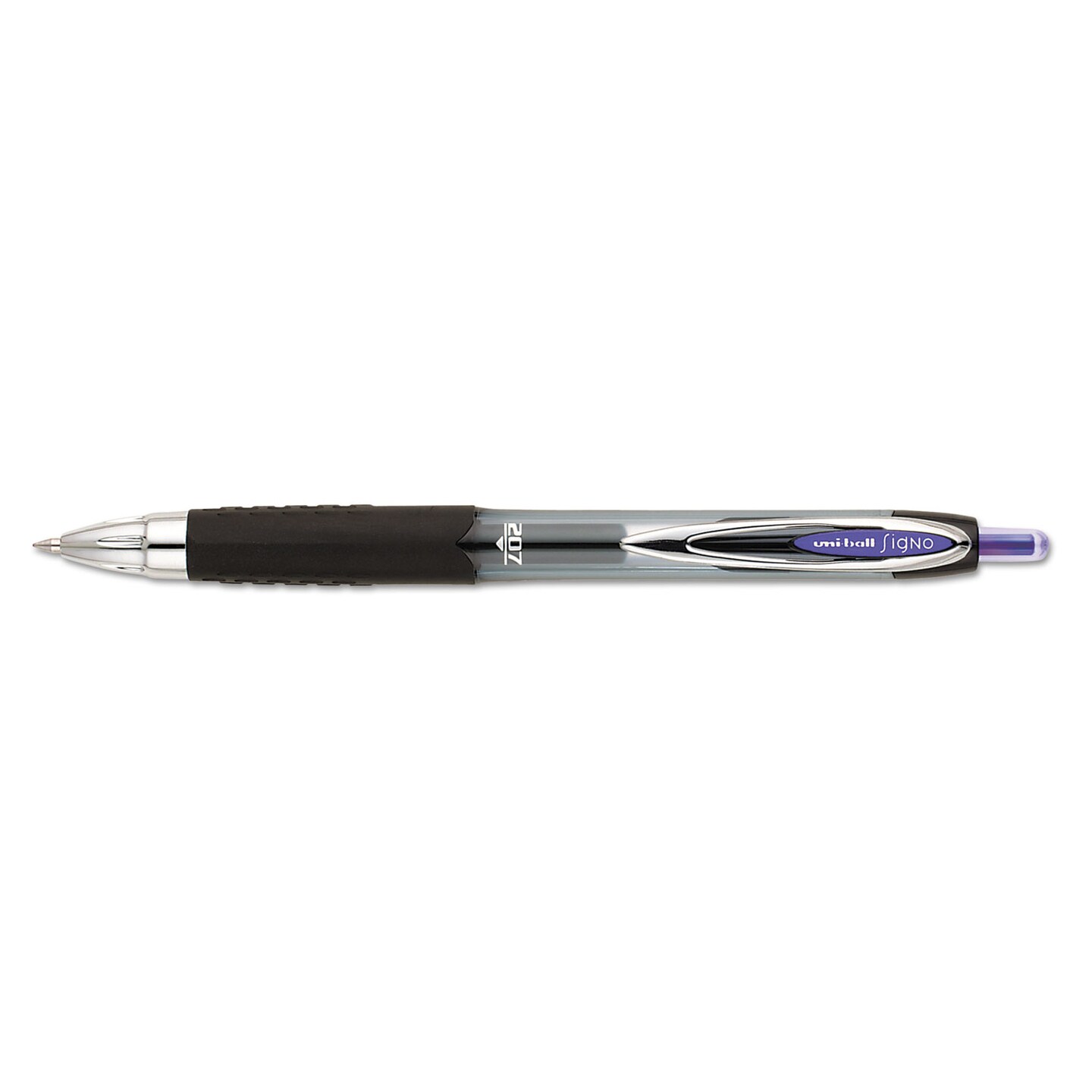 Uni-Ball Signo 207 Retractable Gel Pen, 0.7mm, Purple Ink, Smoke/Black/Purple Barrel, Dozen