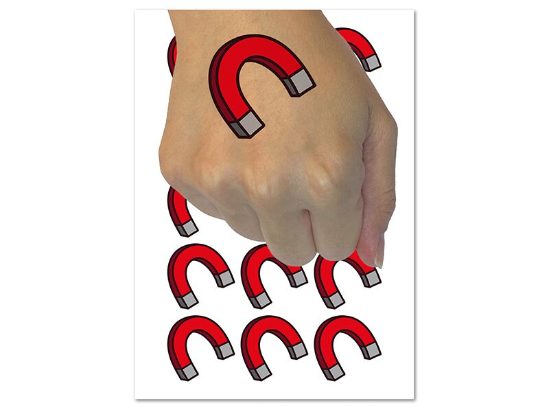 Horseshoe Magnet Magnetic Symbol Temporary Tattoo Water Resistant Fake Body Art Set Collection (1 Sheet)