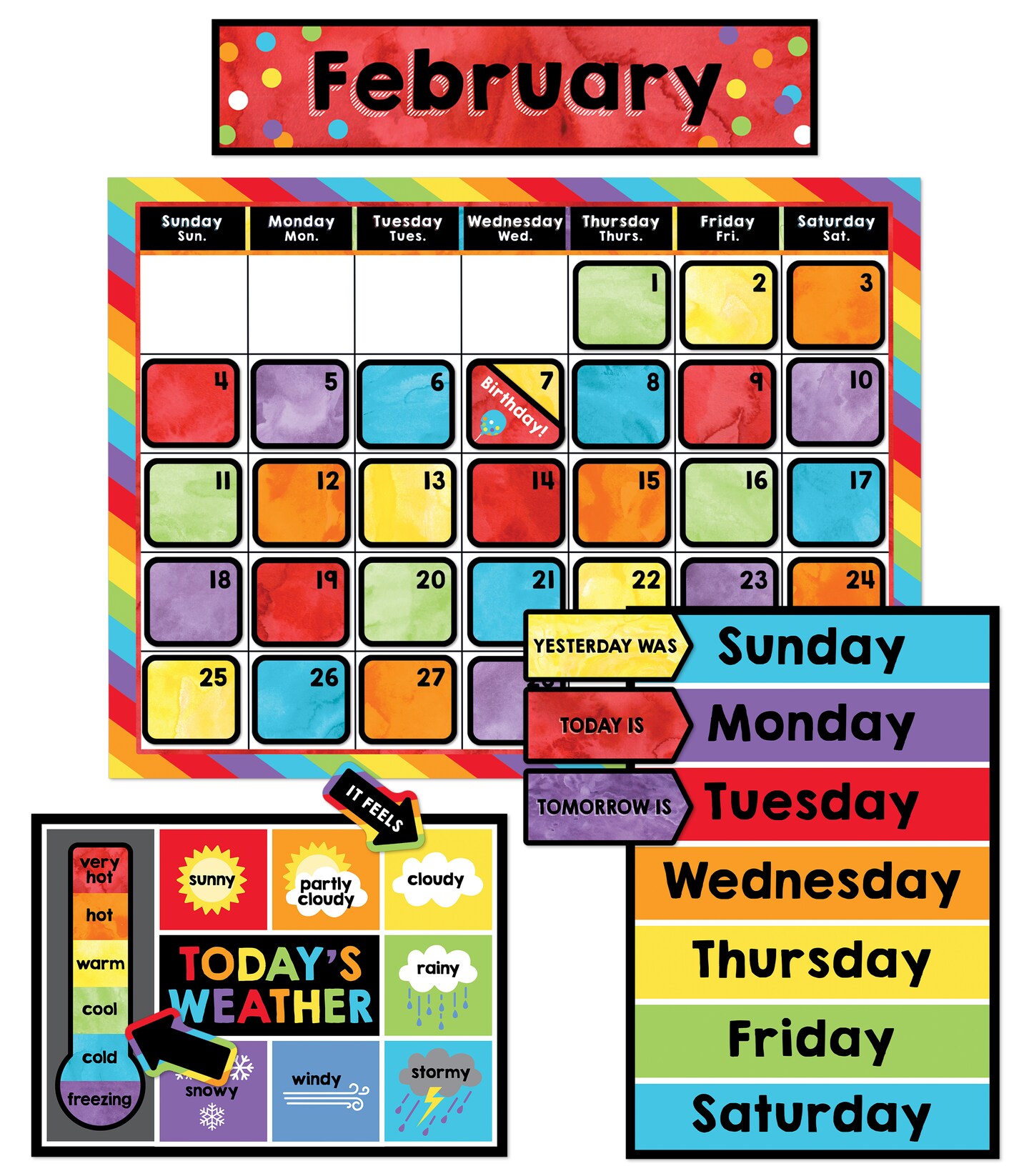 Carson Dellosa Celebrate Learning Calendar Bulletin Board Set, Boho Rainbow Monthly Calendar With Numbers and Birthday Cover Ups, Seasons, Weather, and Days of the Week Chart, Classroom Decor (86 pc)