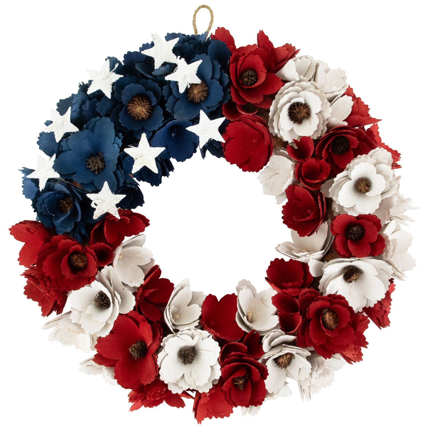 Northlight Americana Floral Flag Wooden Wreath - Unlit - 15&#x22;