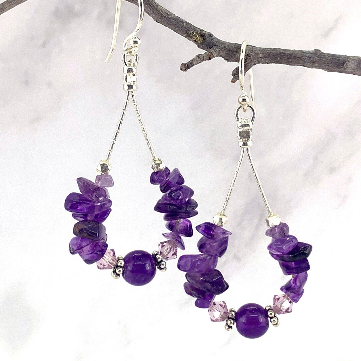 Amethyst chip hoop earrings offers