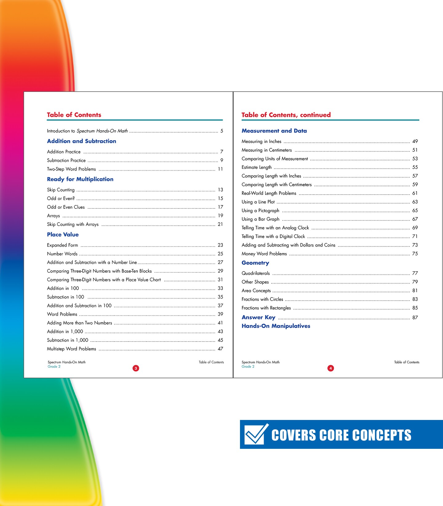 Spectrum Hands-on 2nd Grade Math Workbook, Activity Book for Kids Ages 7 to 8 With Manipulatives and Dry Erase Activities Covering Addition, Subtraction, Place Value, Multiplication, and More Mathematics