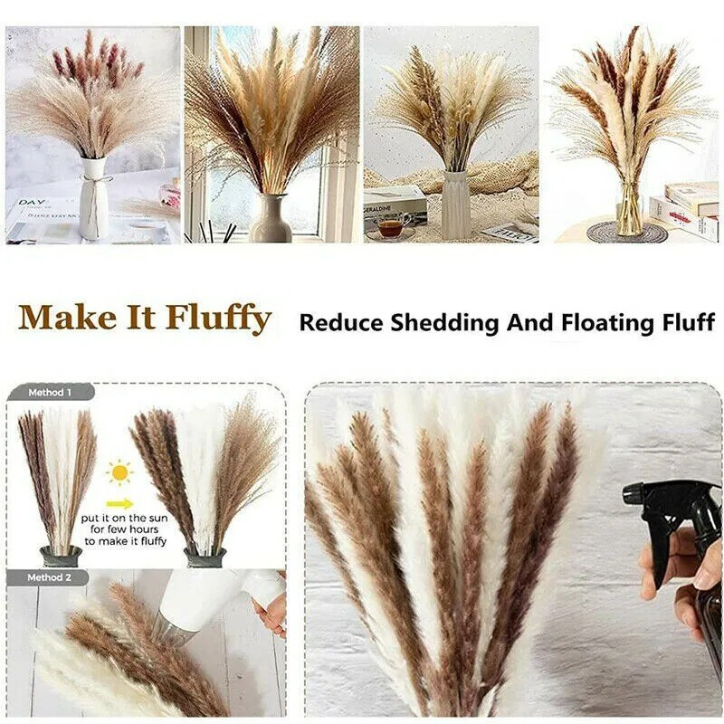 60 PCS Pampas Grass Natural Dried Reed Flower Bunch Home Decor Bouquets