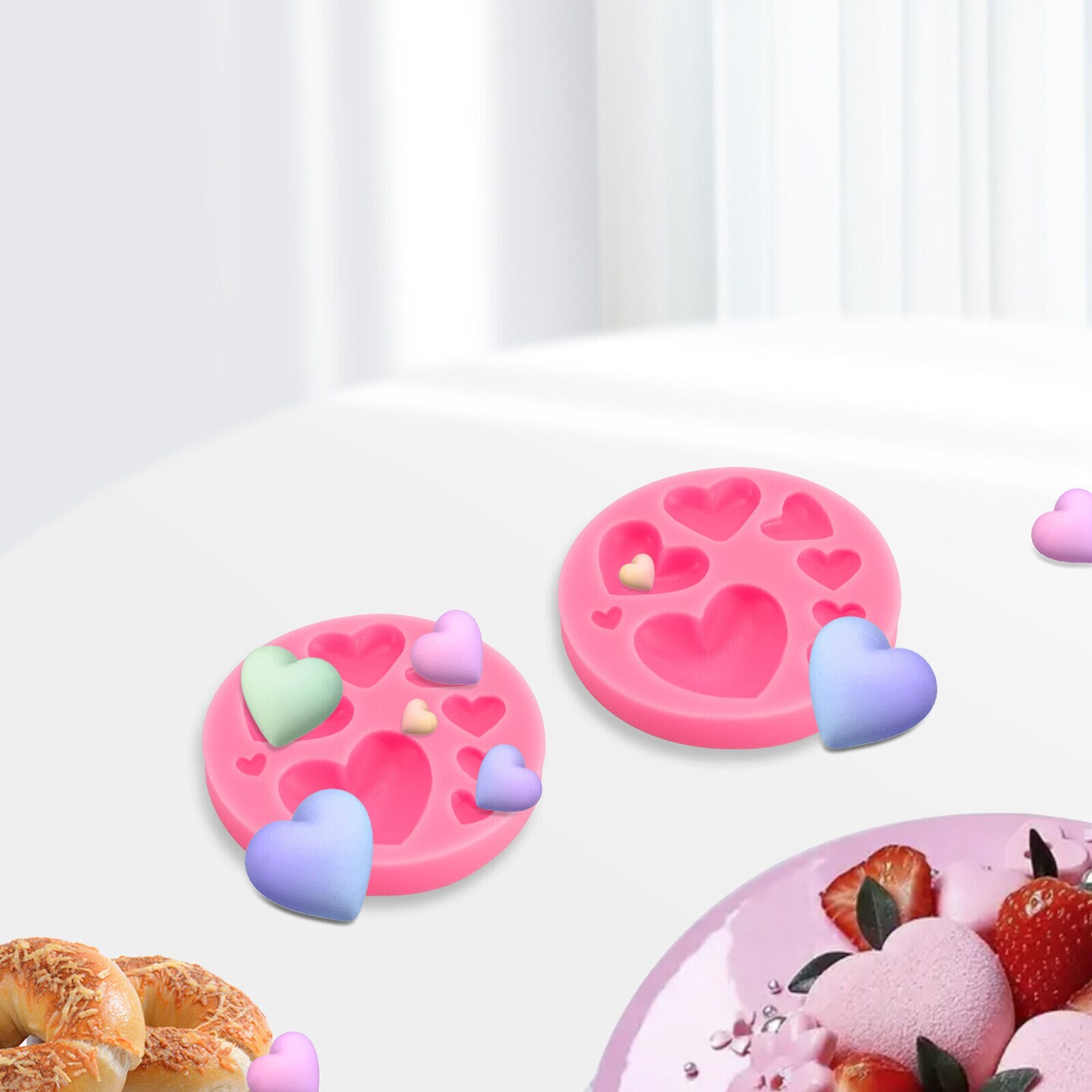 Kitcheniva 2* Heart Shape Silicone Molds for Cookie Decor