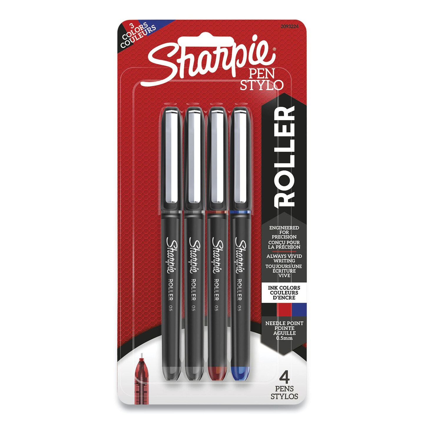 Professional Design Roller Ball Pen, Stick, Fine 0.5 mm, Assorted Ink and Barrel Colors, 4/Pack