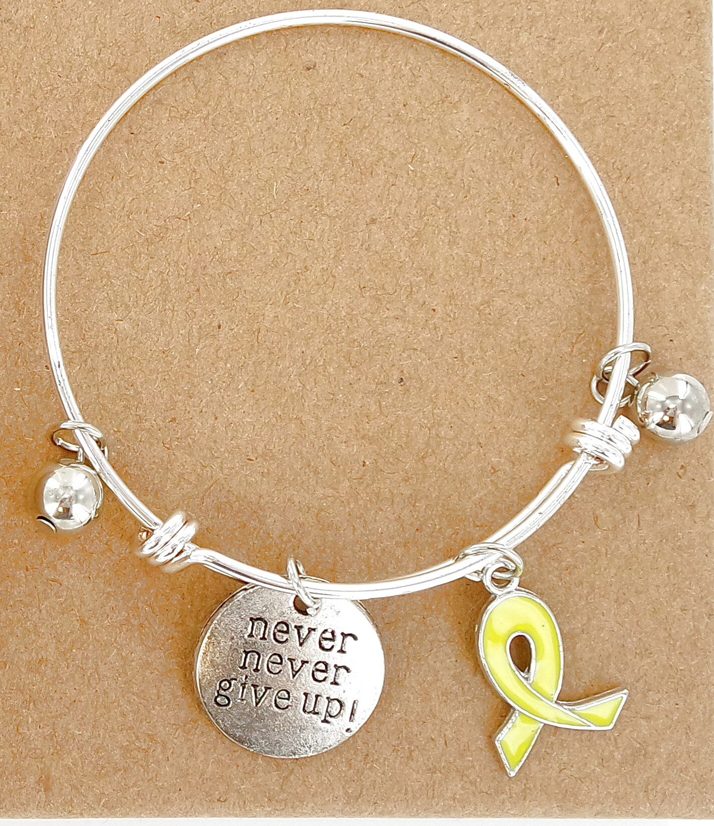 Canceer Awareness Ribbon Charm Bangles, Positive Inspirational