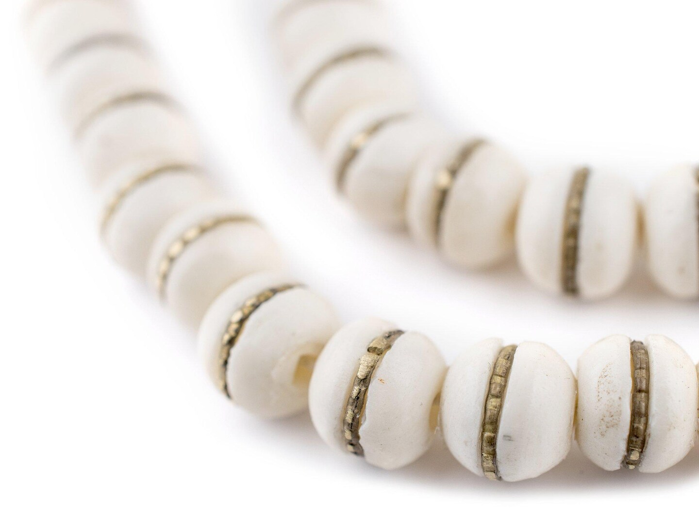 TheBeadChest Brass-Inlaid White Bone Mala Beads (10mm): Nepal Spacers Buddhist Tibetan Prayer Beads